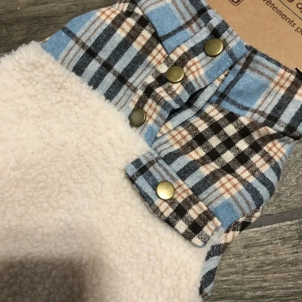 NWT pet jacket with Sherpa- plaid